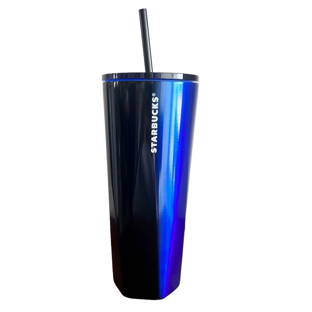 Starbucks 2023 Blue Black Glossy Gradient Geometric Tumbler Cup 24oz New